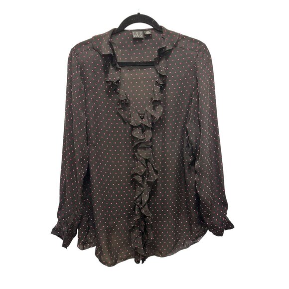 👗 2/$30 👗 Black with Small Red Polka Dot Long Sleeve Sheer Silk Blouse sz 16 - Picture 1 of 7